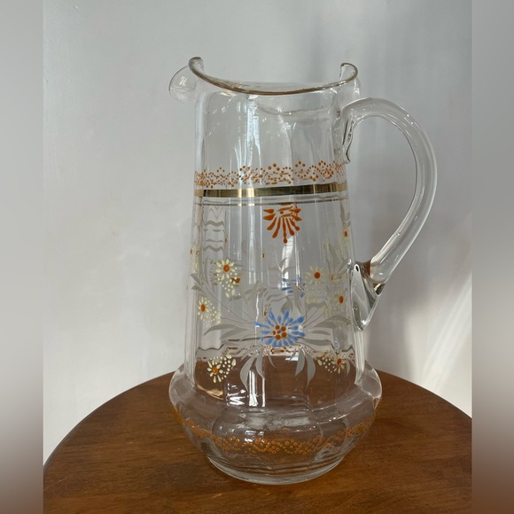 Vintage Victorian Style Exquisite Blown Glass Hand Painted Pitcher - Picture 3 of 7